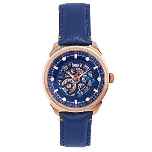 Reign Weston Automatic Skeletonized Leather-band Watch - Rose Gold/blue