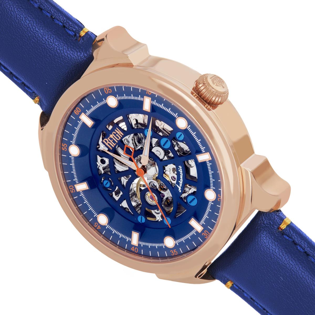 Reign Weston Automatic Skeletonized Leather-band Watch - Rose Gold/blue