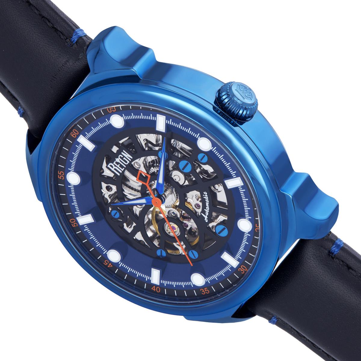 Reign Weston Automatic Skeletonized Leather-band Watch - Blue/black