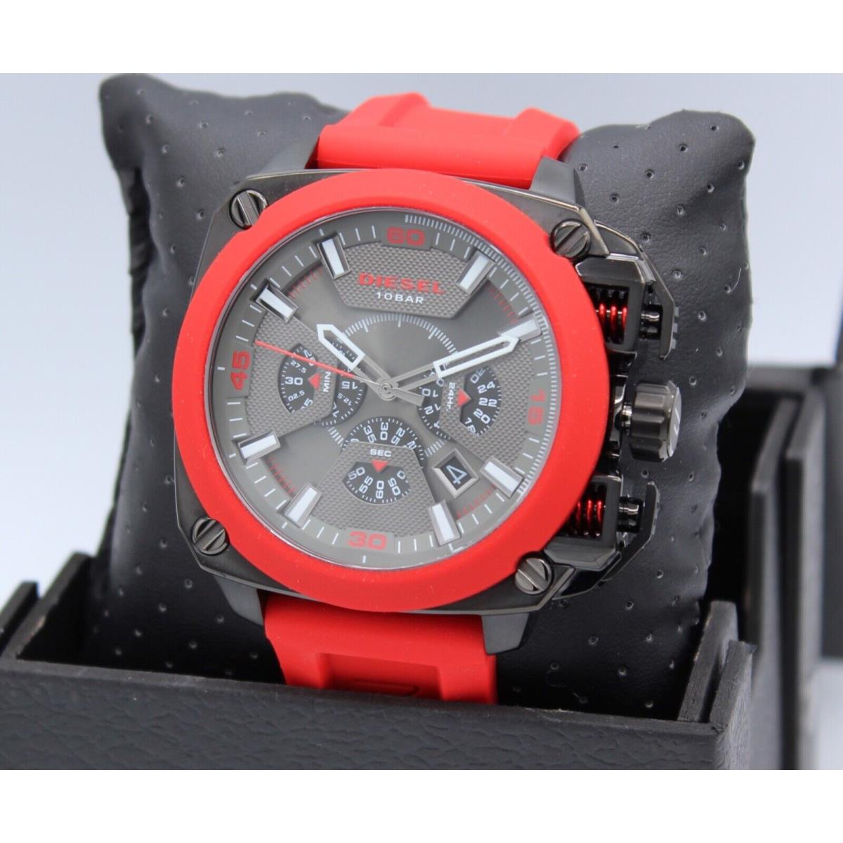 Diesel Bamf Chronograph Gray Red Silicone Men`s DZ7368 Watch