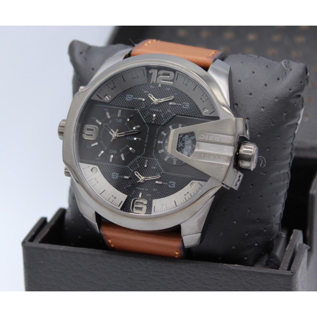 Diesel Uber Chief Chronograph Gray Brown Leather Mens DZ7445 Watch