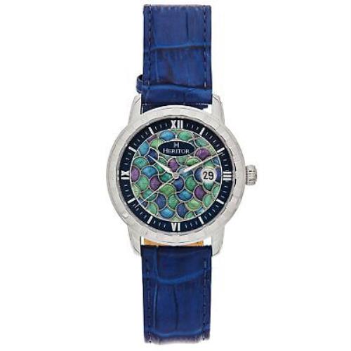 Heritor Automatic Prot g Leather-band Watch W/date - Silver/blue