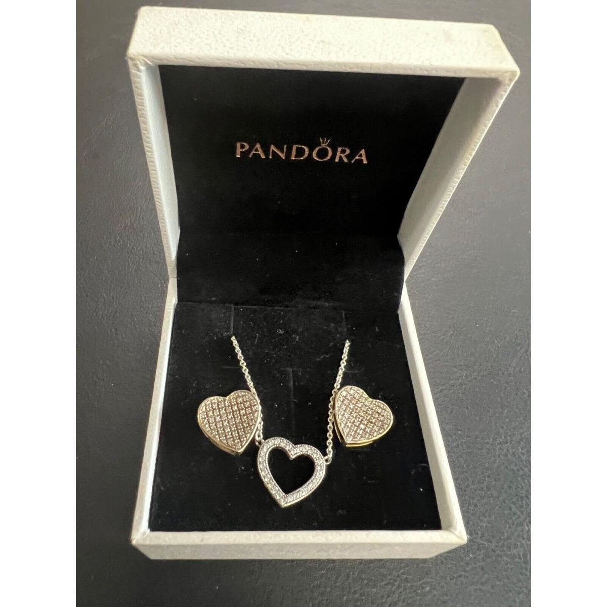 Pandora Loving Heart Necklace Stud Earrings 925 Jewelry Set