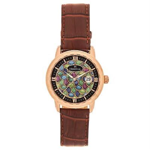 Heritor Automatic Prot g Leather-band Watch W/date - Rose Gold/brown