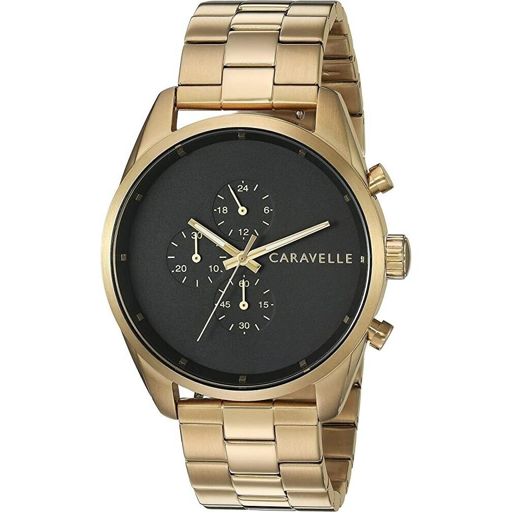 Caravelle Chronograph Black Dial Gold-tone Steel Men`s Watch 44A113