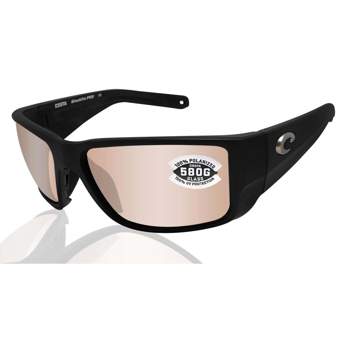 Costa Del Mar Blackfin Pro Black Sunglasses Copper Silver Mirror 580 Glass Lens