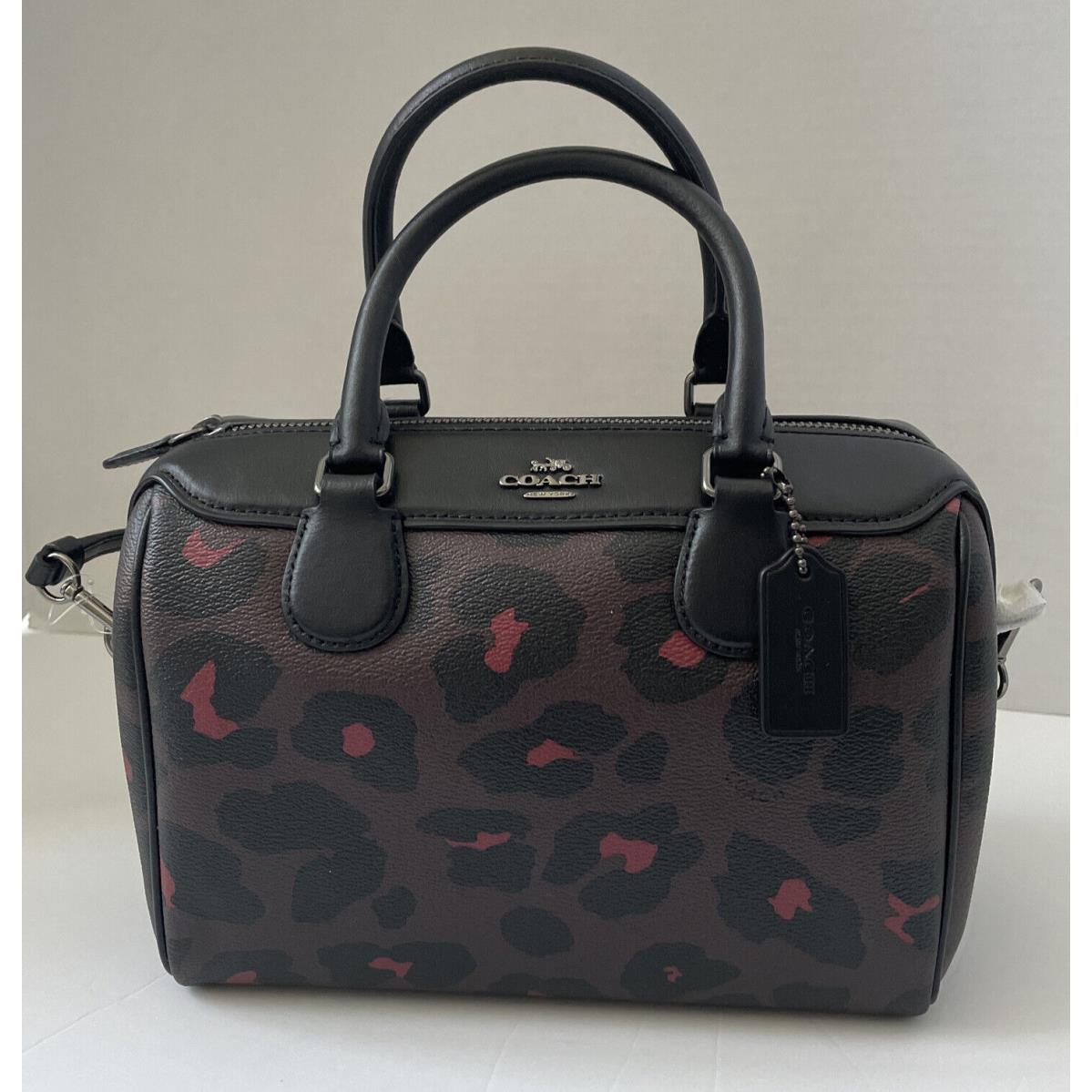 Coach Woman`s Leopard Print Mini Bennet Satchel Oxblood F39592