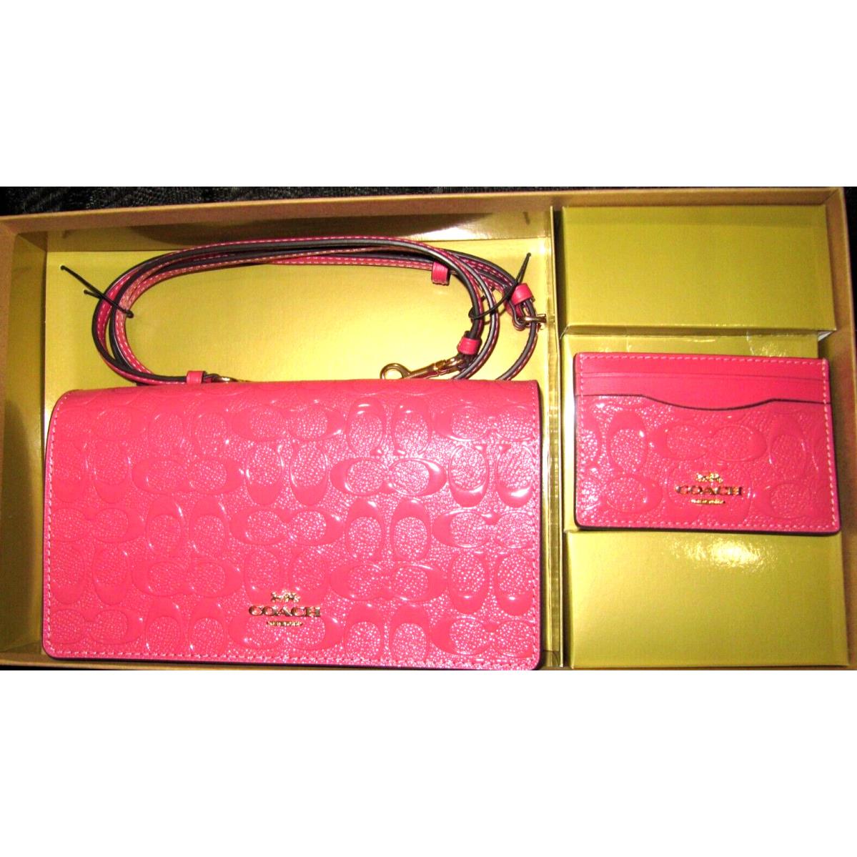 Coach CH359 Anna Clutch Crossbody Bag Card Case Debossed Strawberry Haze Pink