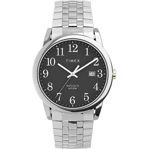 Timex Men`s Easy Reader Expansion Stretch Bracelet Watch TW2V40200 - Dial: Black, Band: Silver