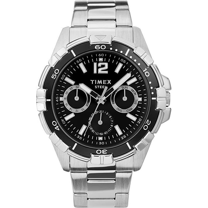 Men`s Timex Chronograph Quartz Stainless Steel Black Dial Watch TW2U70400