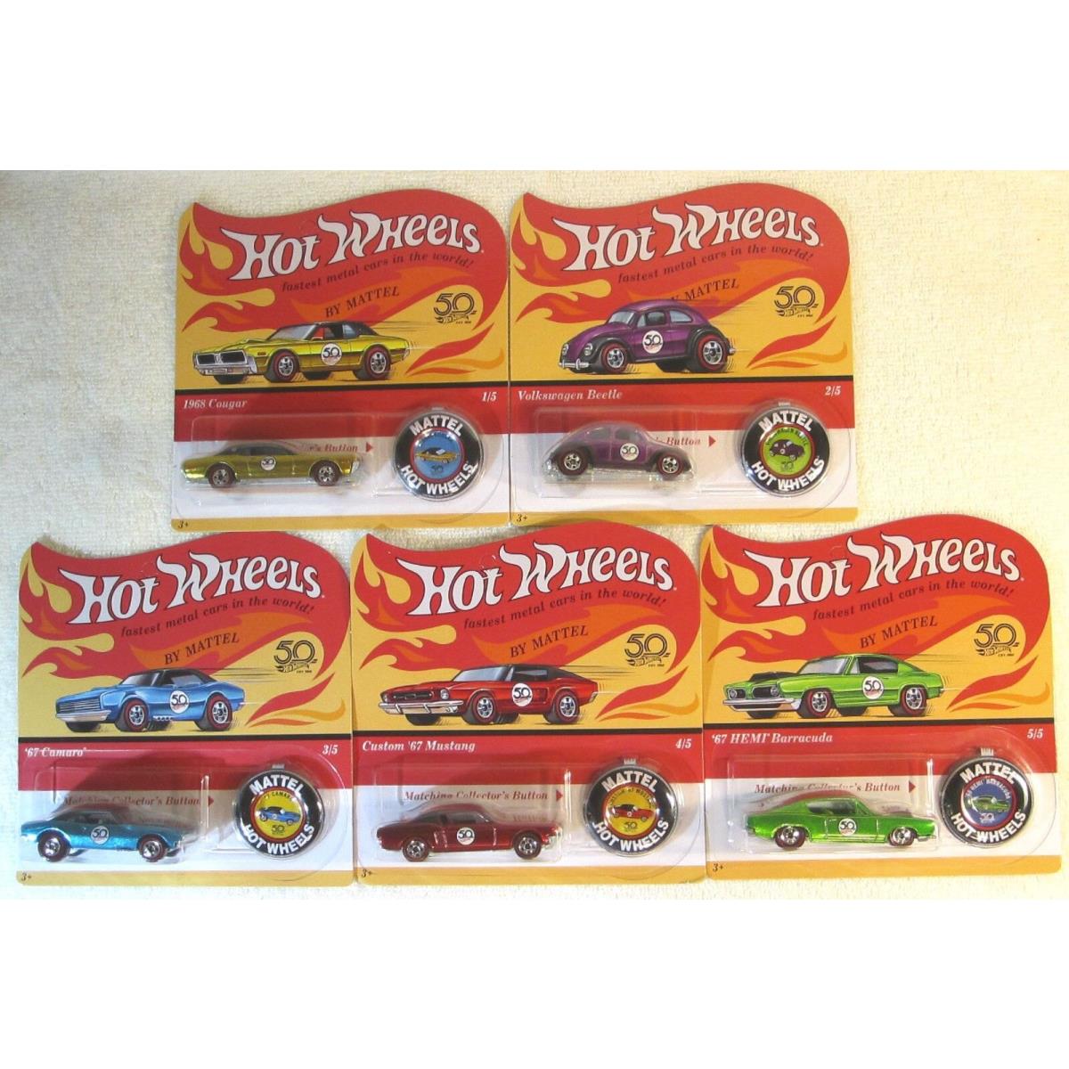 Hot Wheels 2018 50th Anniversary Redline Set of 5 Replicas Unpunched Cards Rare