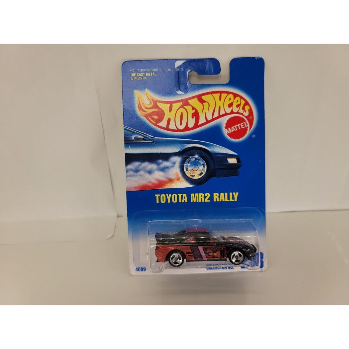1990 Toyota Black MR2 Rally 233 1991 Hotwheels Blue White Card 3SP KT23