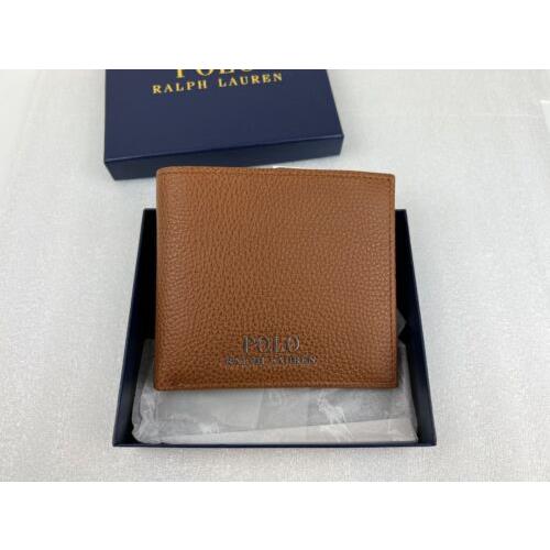 Polo Ralph Lauren Pebbled Leather Billfold Wallet Brown