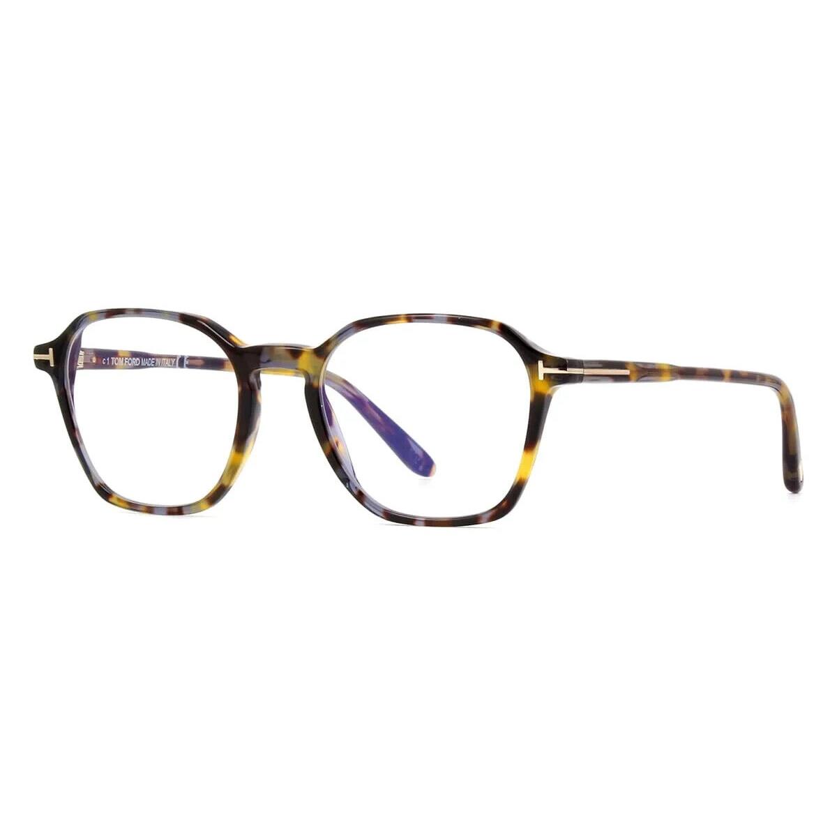 Tom Ford FT TF5804-B 055 Colorful Havana Blue Block Eyeglasses