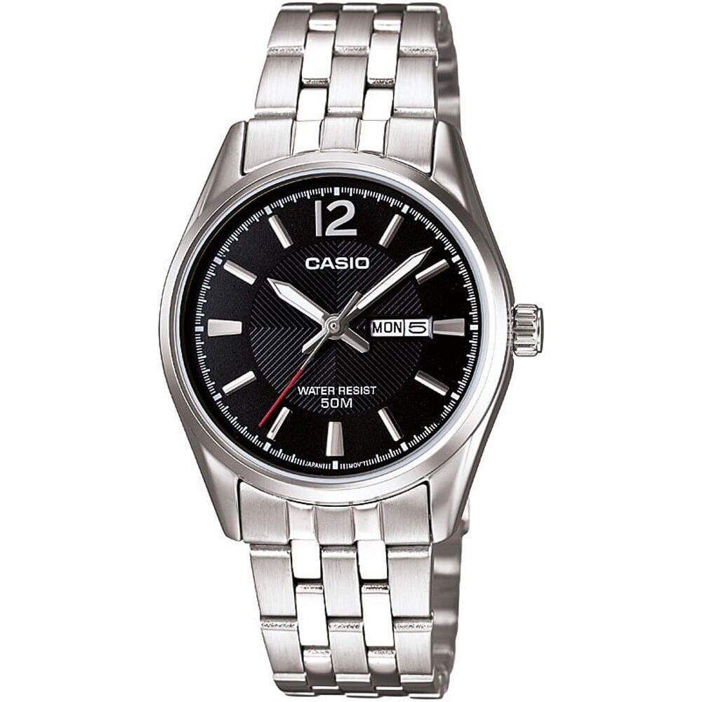 Casio LTP1335D-1AV Women`s Standard Stainless Steel Day Date Black Dial Watch - Dial: Black, Band: Silver, Bezel: Silver