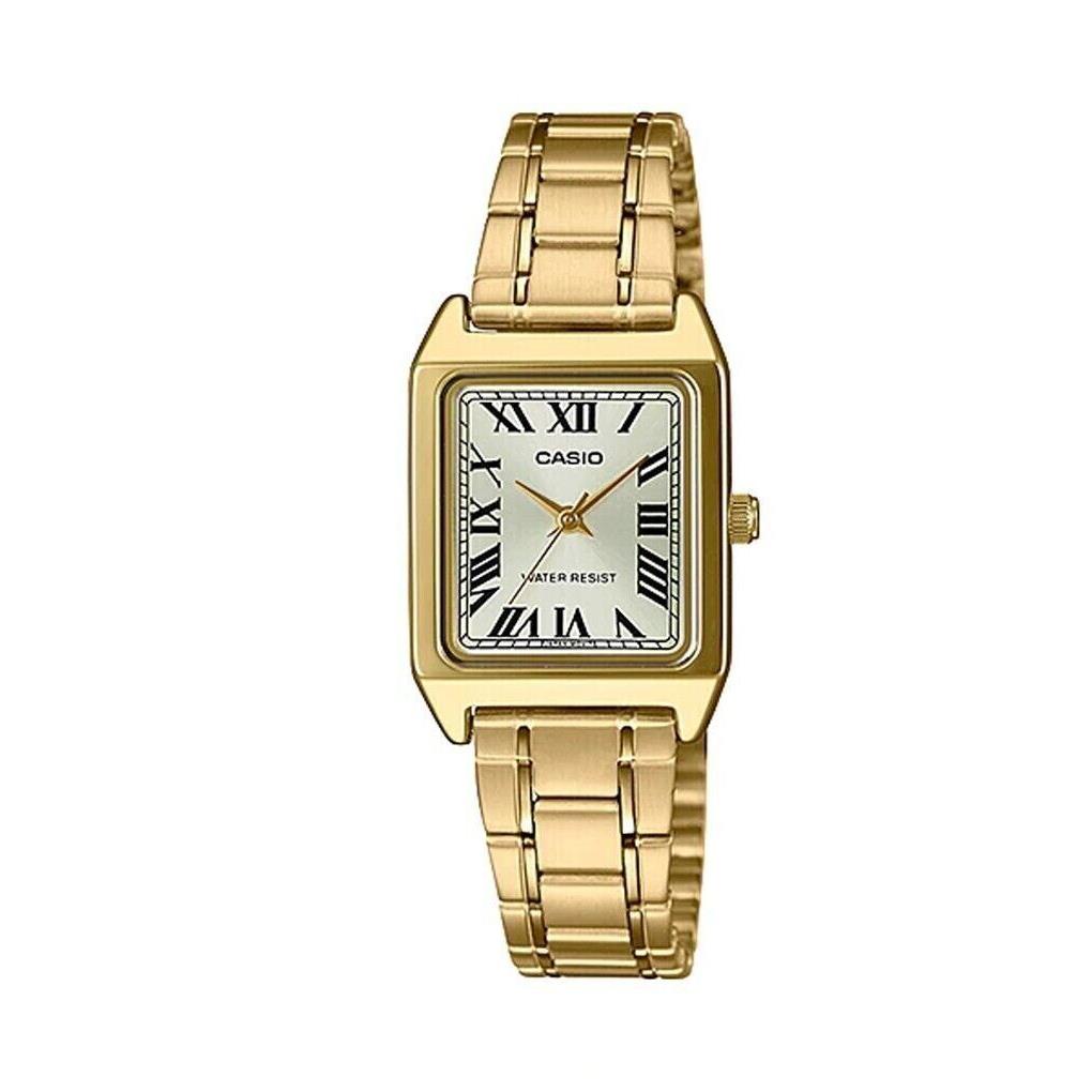 Casio LTP-V007G-9B Women`s Rectangular Gold Tone Roman Gold Dial Dress Watch - Dial: Gold, Band: Gold, Bezel: Gold