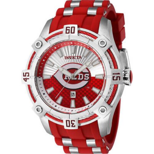 Invicta Men`s 43265 Mlb Cincinnati Reds Quartz Red Silver Dial Watch