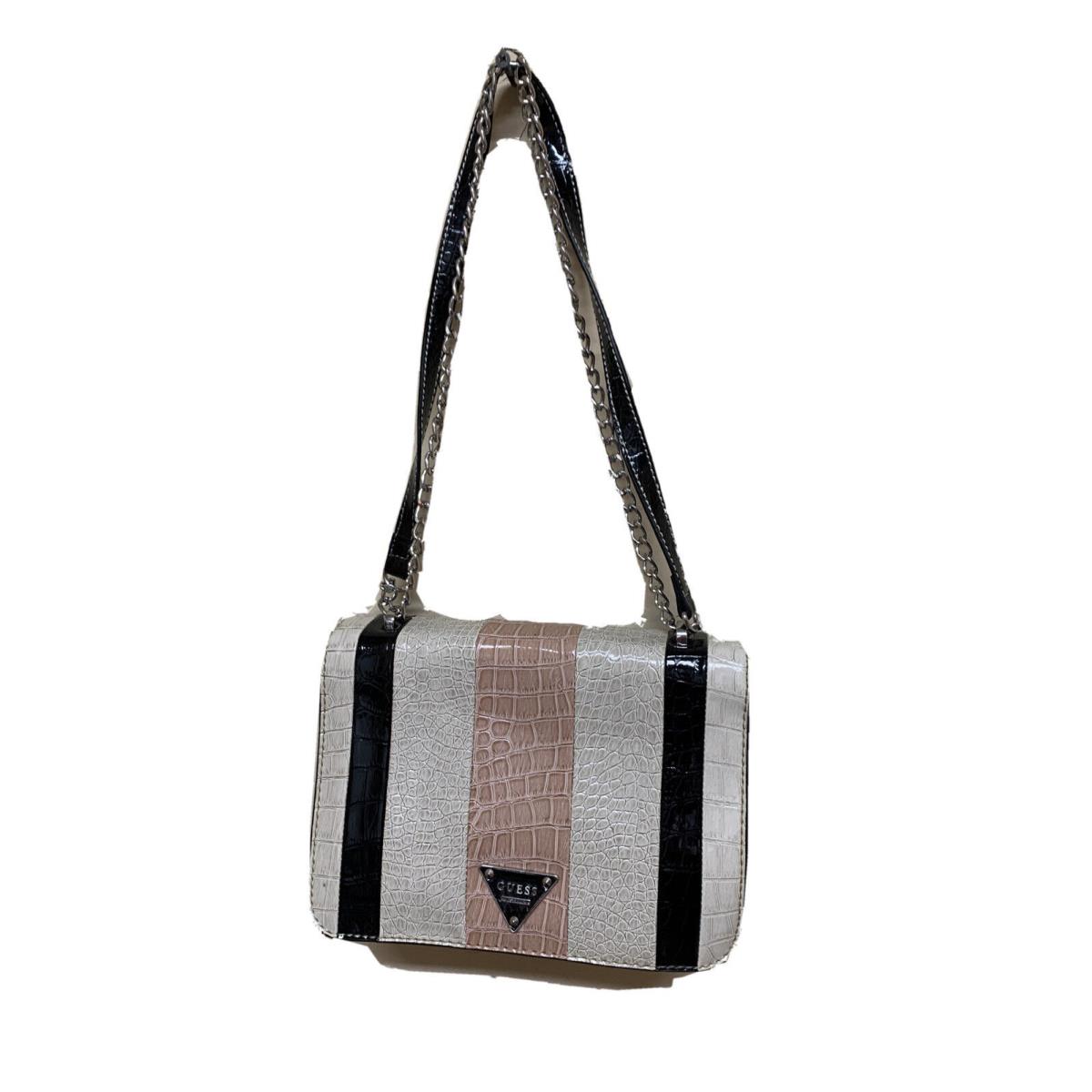 Guess Bay View Stone Gray Printed Flap Silver Chain Crossbody Sling Bag Purse