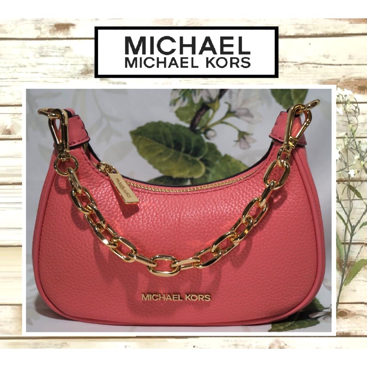 Michael Kors Cora Mini Tea Rose Pebbled Leather Zip Pouchette Crossbod