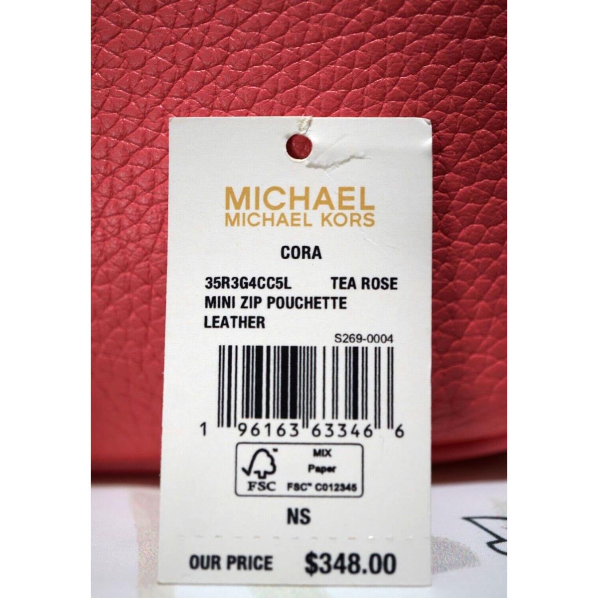 Michael Kors Cora Mini Tea Rose Pebbled Leather Zip Pouchette Crossbod