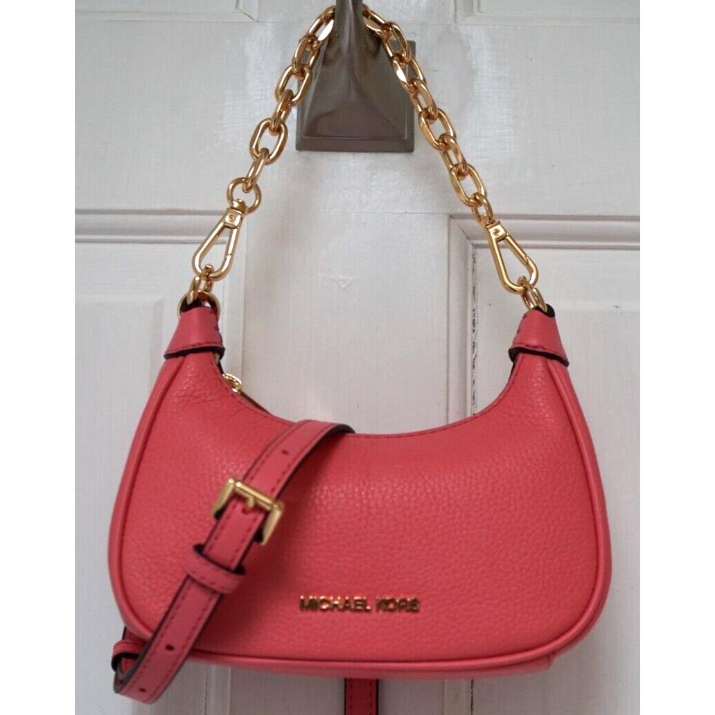 Michael Kors Tea Rose Cora Mini Zip Chain Leather Hobo