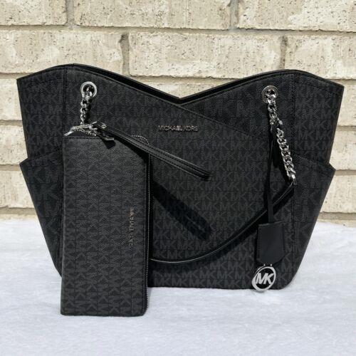 Michael Kors Women Ladies Large Black Shoulder Tote Handbag Purse Bag and Wallet