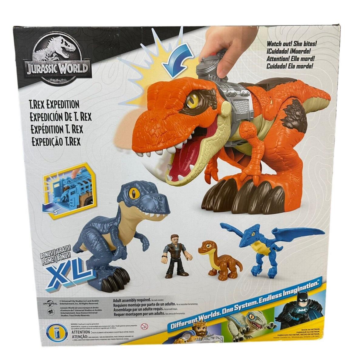 Imaginext Jurassic World T Rex Expedition Play Set Dinosaur Toys 7-Piece Trex