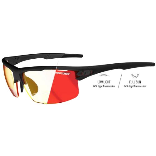 Tifosi Rivet Blackout Crystal Gunmetal White Satin Tactical Readers Sunglasses +1.5 Blackout Clr Red Fototec Reader