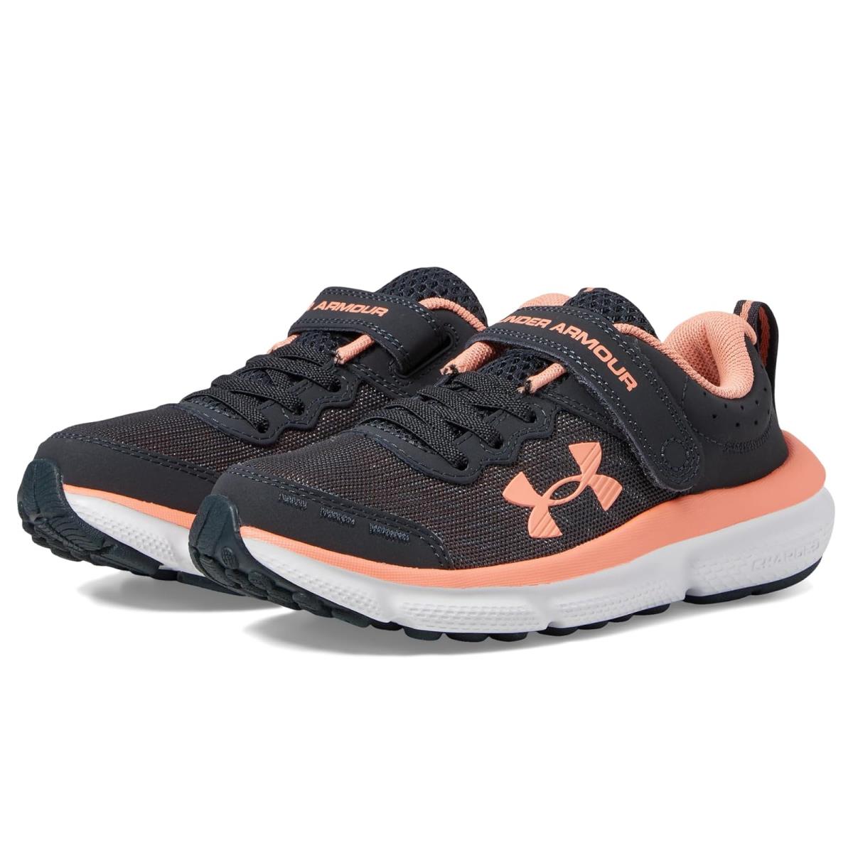 Girl`s Shoes Under Armour Kids Assert 10 Alternate Closure Little Kid Anthracite/White/Flare Orange