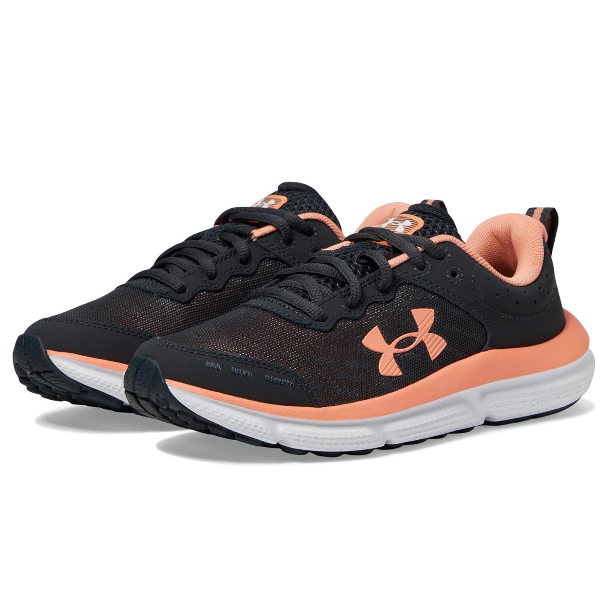 Girl`s Sneakers Athletic Shoes Under Armour Kids Assert 10 Big Kid Anthracite/White/Flare Orange