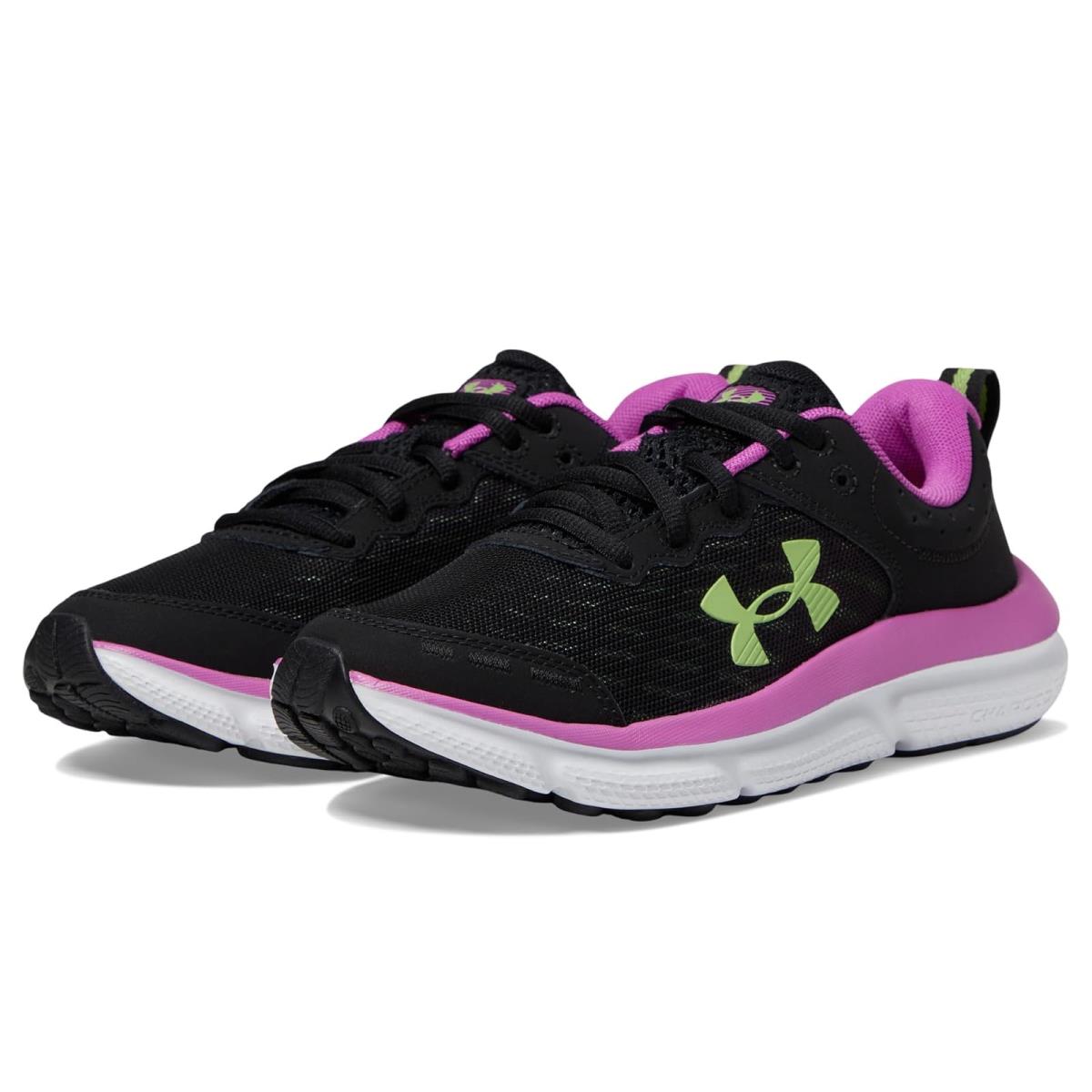 Girl`s Sneakers Athletic Shoes Under Armour Kids Assert 10 Big Kid Black/Vivid Magenta/Morph Green