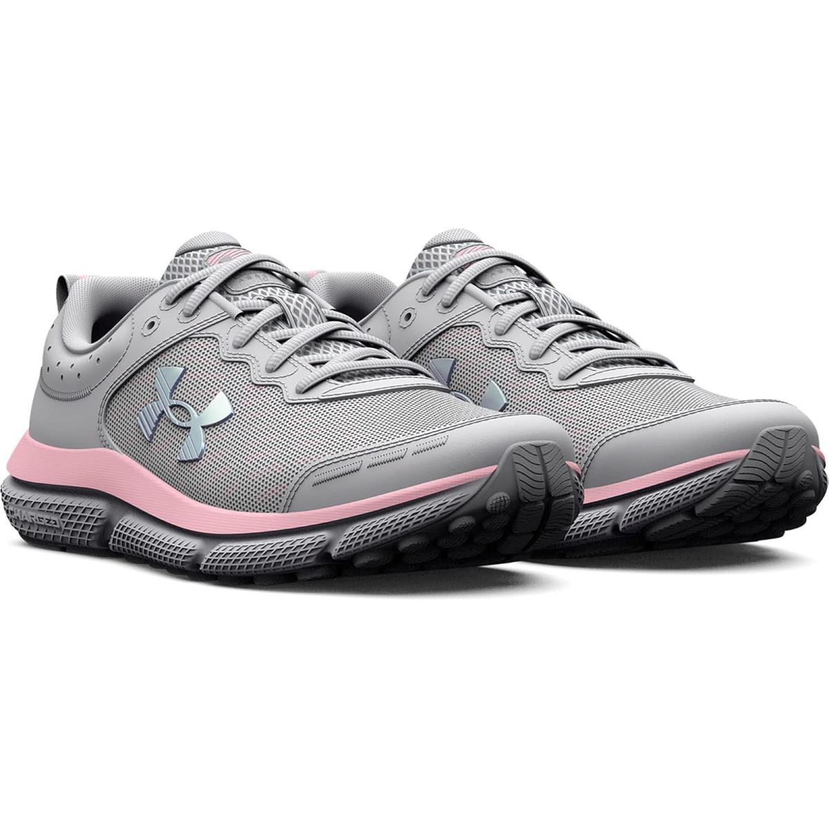 Girl`s Sneakers Athletic Shoes Under Armour Kids Assert 10 Big Kid Halo Gray/Pink Sugar/Iridescent