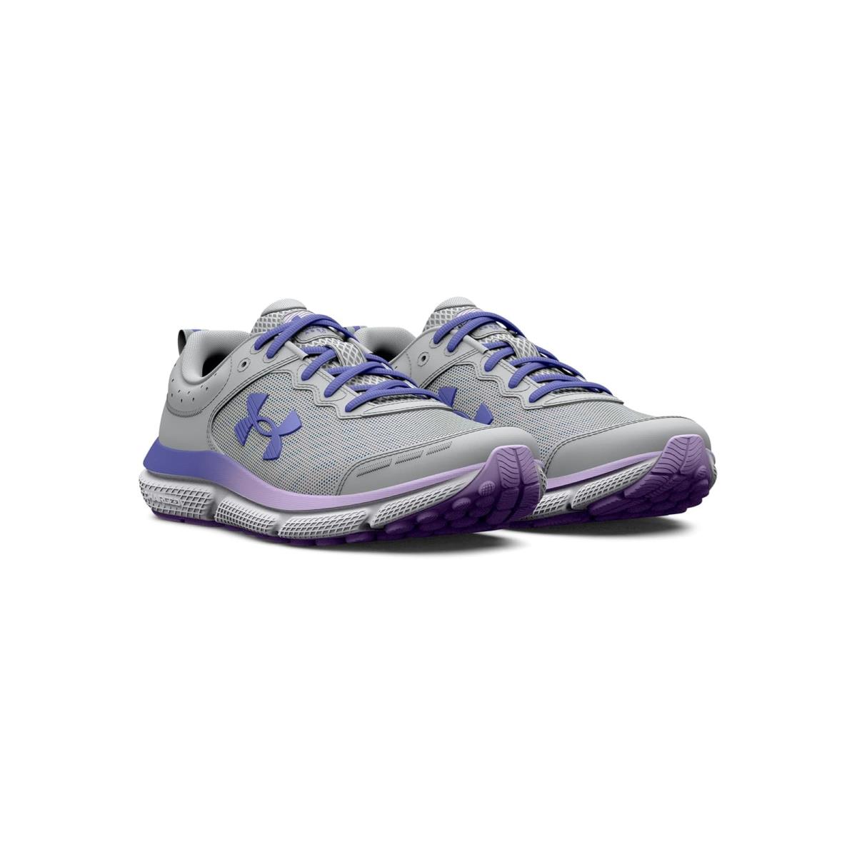 Girl`s Sneakers Athletic Shoes Under Armour Kids Assert 10 Big Kid Mod Gray/Nebula Purple/Baja Blue