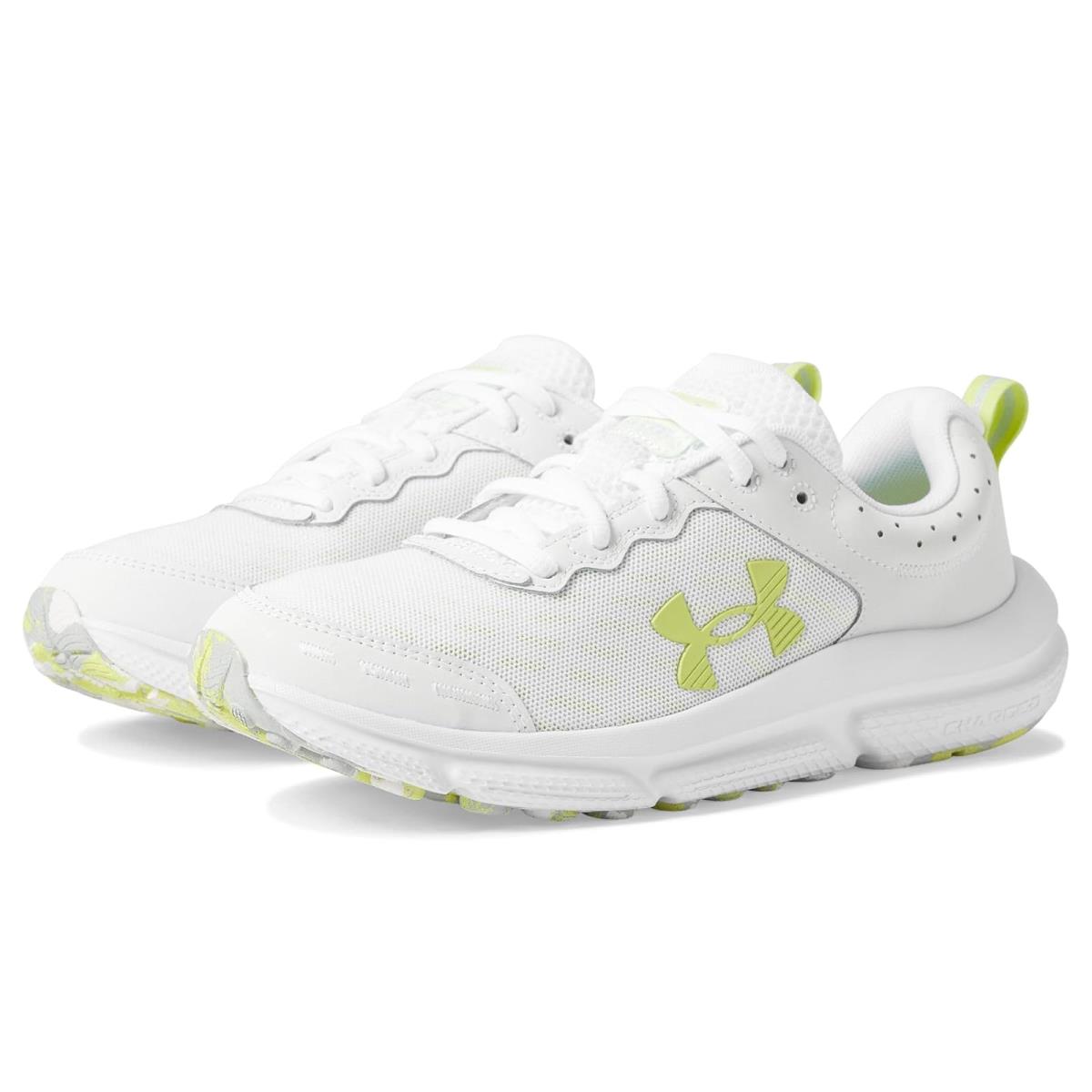 Woman`s Sneakers Athletic Shoes Under Armour Charged Assert 10 White/White/Sonic Yellow