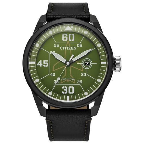 Citizen Men`s 45mm Green Dial Eco-drive Solar Watch AW1735-03X - Dial: Green, Band: Black, Other Dial: Green
