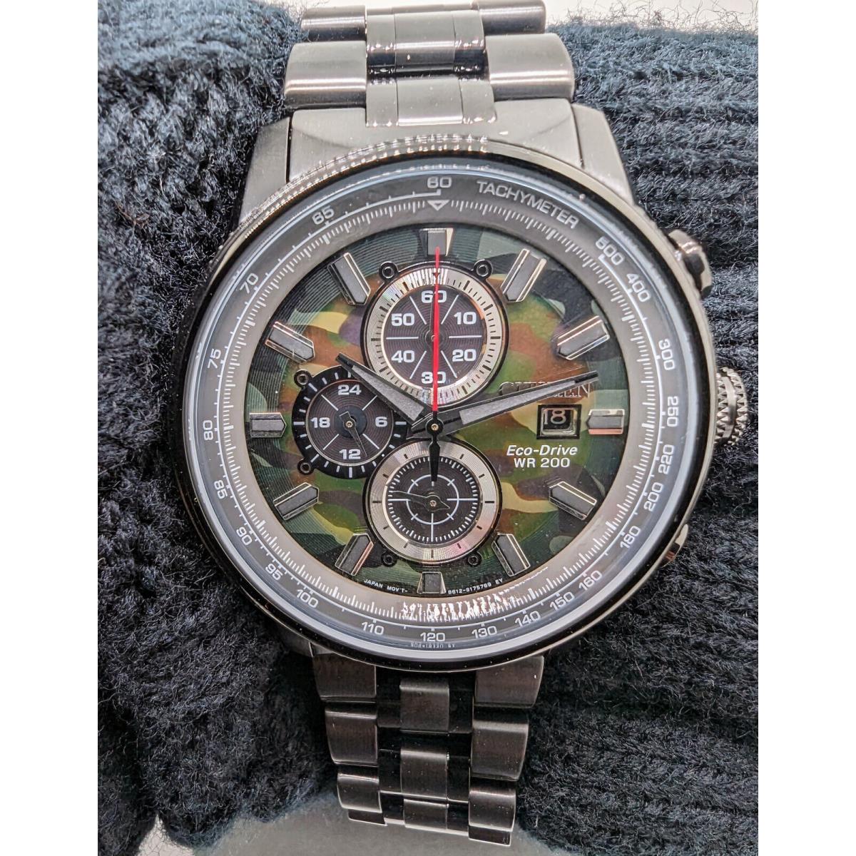 Citizen Nighthawk Green Camo Dial Stainless Steel Bracelet Watch CA0805-53X