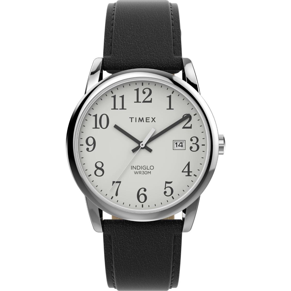 Timex TW2V68800 Men`s Easy Reader White Dial Black Adjustable Leather Watch