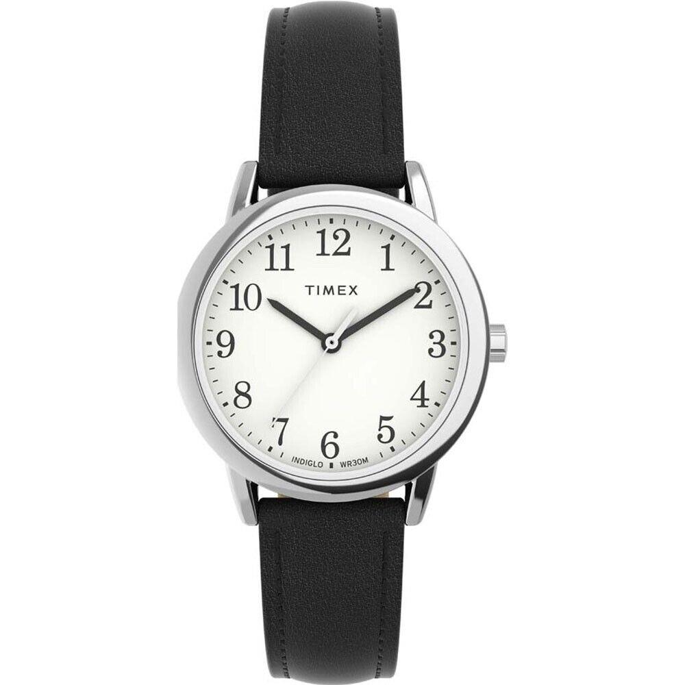 Timex TW2V69100 Women`s Easy Reader White Dial Black Adjustable Leather Watch