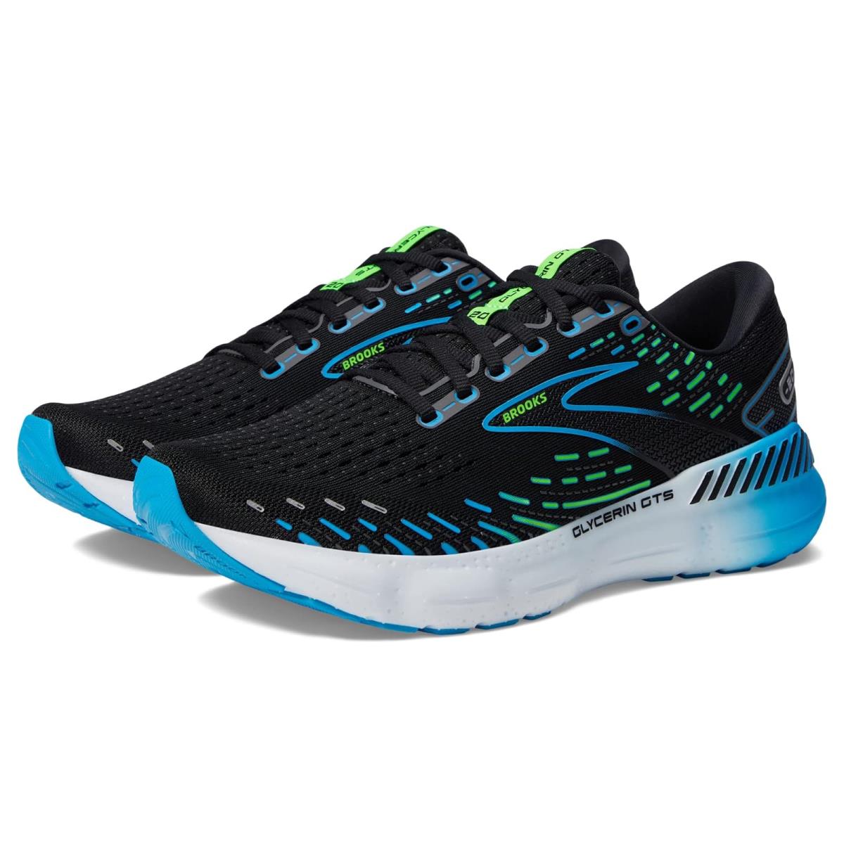 Man`s Sneakers Athletic Shoes Brooks Glycerin Gts 20 Black/Hawaiian Ocean/Green