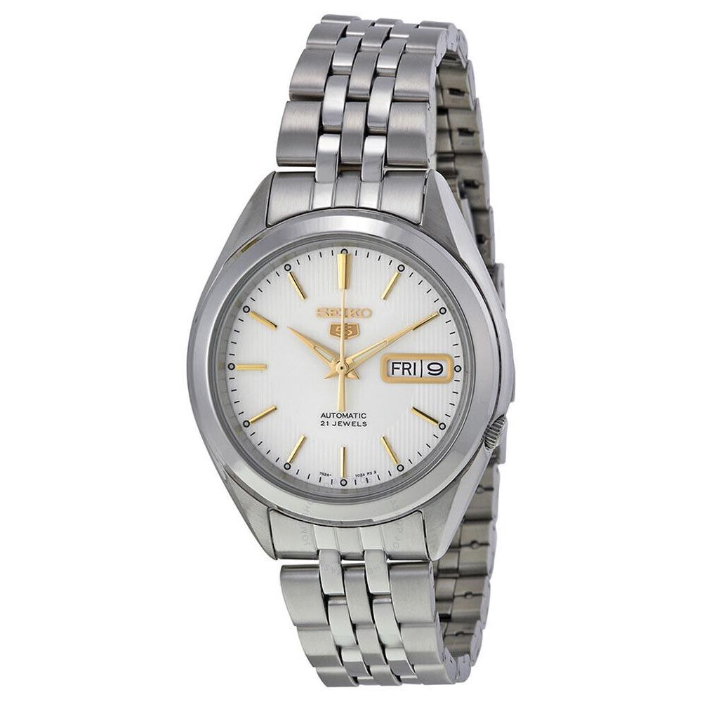 Seiko 5 SNKL17 Men`s Stainless Steel White Dial Day Date Automatic Watch