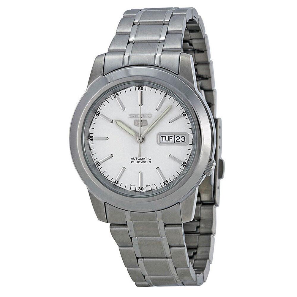 Seiko 5 SNKE49 Men`s Stainless Steel White Dial Day Date Automatic Watch