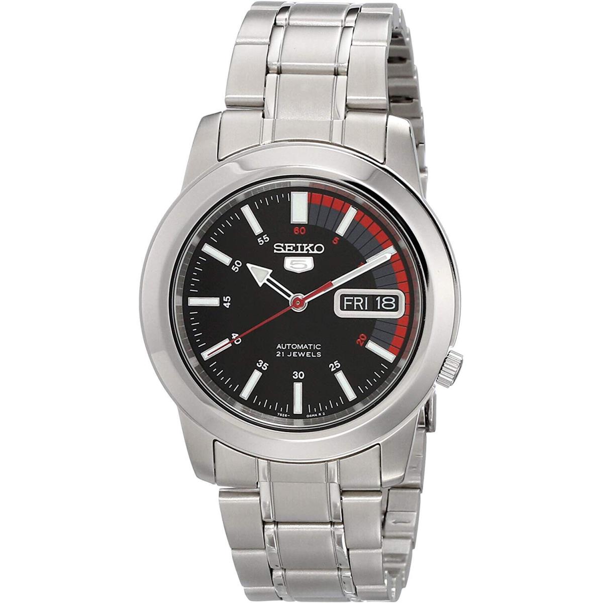 Seiko 5 SNKK31 Men`s Stainless Steel Black Speed Dial Day Date Automatic Watch