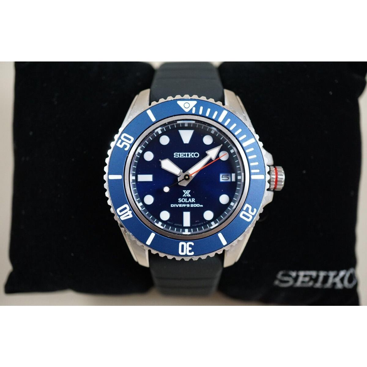 Seiko Prospex Solar Diver`s Blue Dial Watch SNE593 - Black, Dial: Blue, Band: Black