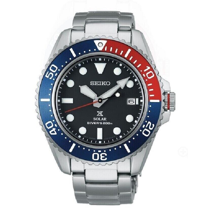 Seiko Men S Solar Diver Black Dial Pepsi Steel Bracelet Watch Sne591