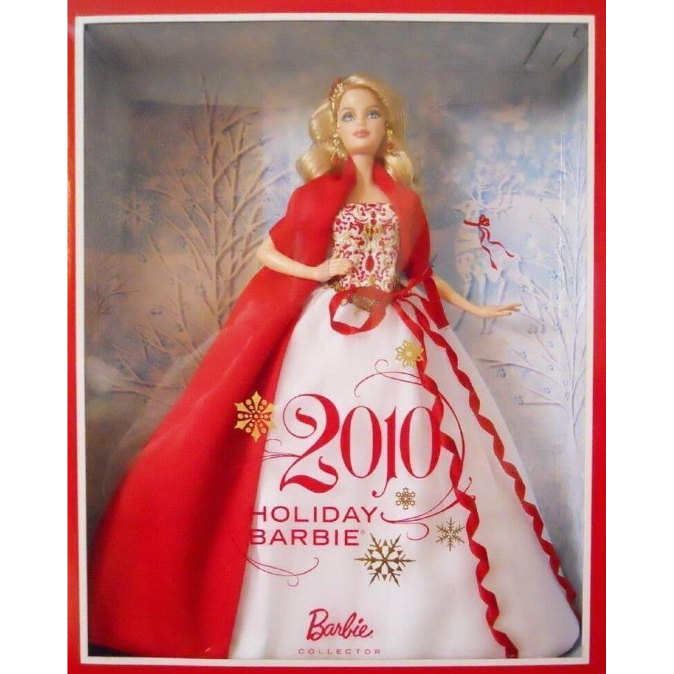 Holiday Barbie Doll 2010 Festive Red White Gown Dress Jeweled Headpiece Nrfb