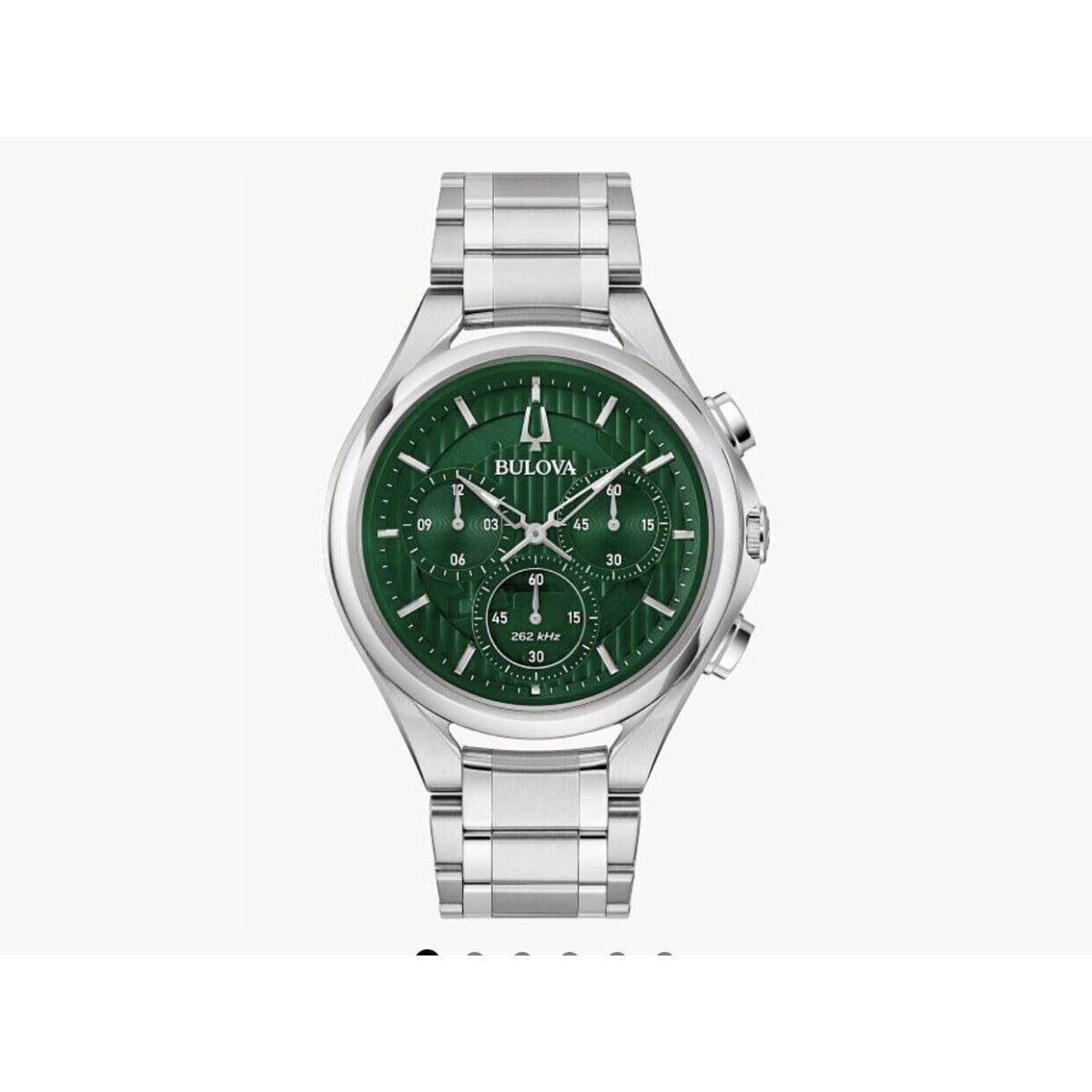 Bulova Curv Green Dial Five-hand Chronograph Watch 96A297