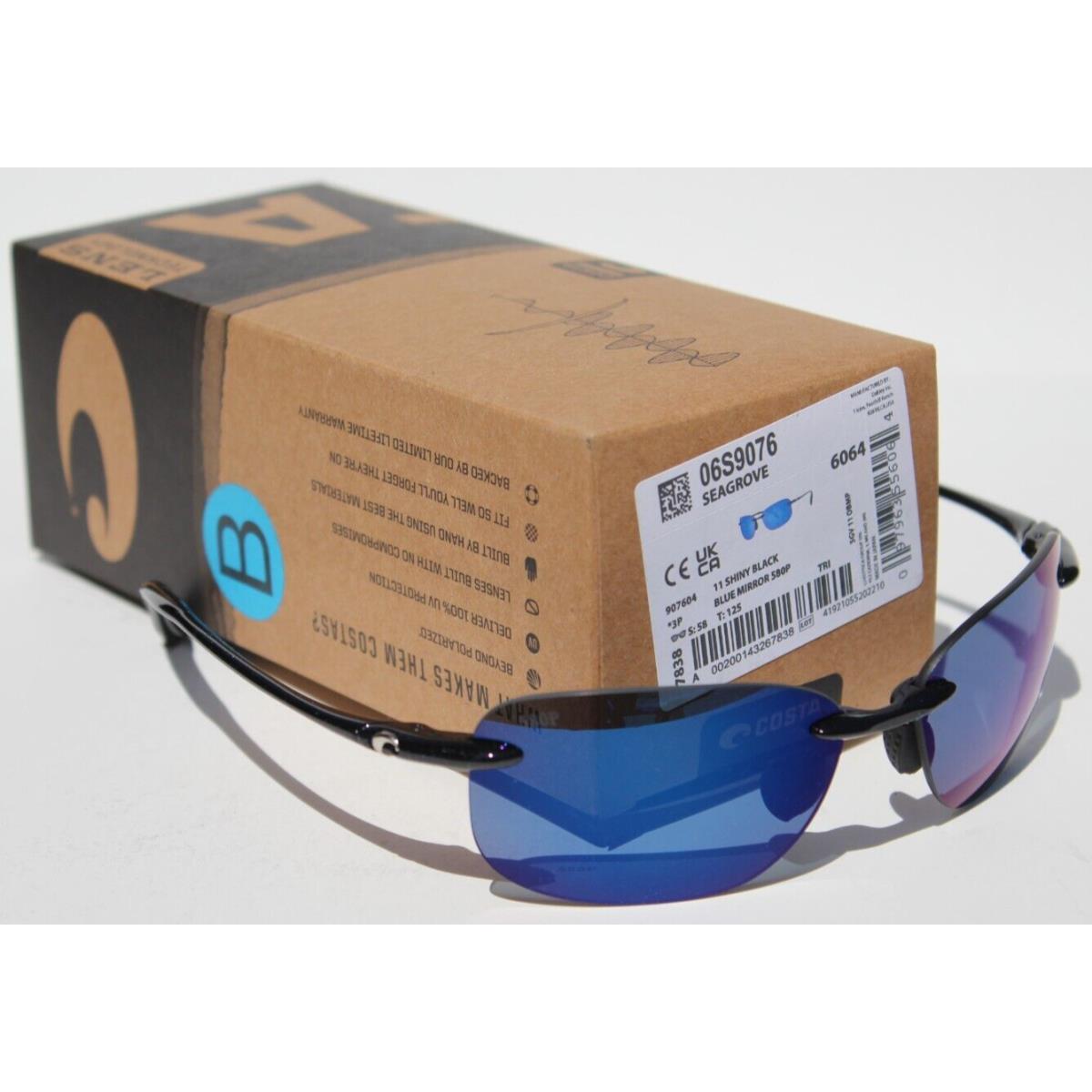 Costa Del Mar Seagrove Polarized Sunglasses Shiny Black/blue Mirror 580P