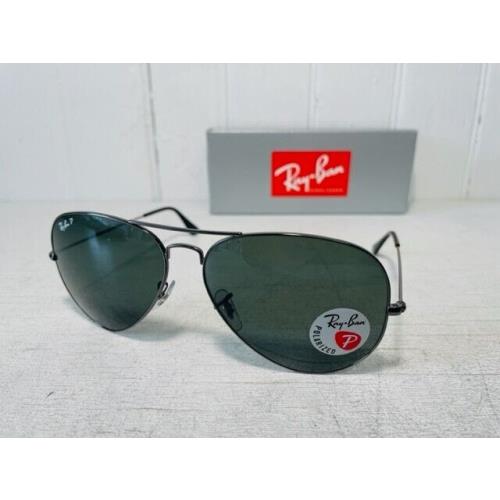 Rayban RB3025 004/58 Aviator Gunmetal w Polarized Crystal Green 58mm