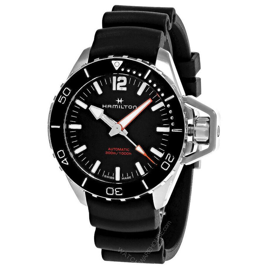 Hamilton Khaki Navy Frogman Auto 46MM Rubber Men`s Watch H77825330 - Dial: Black, Band: Black, Bezel: Black