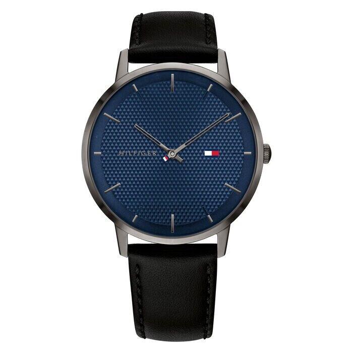 Tommy Hilfiger 1791702 James SS Blue Dial Black Leather Strap 40mm